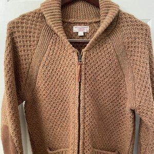 J.Crew Men's Wallace & Barnes Wool, Full Zip Sweater w/ Leather Elbow Patches